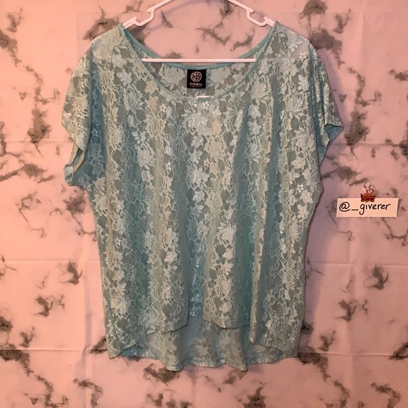 Large Aqua All Over Lace T Shirt Bobeau Shirt - Picture 3 of 13